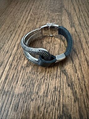 Black leather & silver bracelet